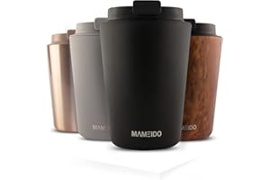 MAMEIDO Kubek termiczny 350 ml, 470 ml i 700 ml, szczelny, ze stali nierdzewnej, podwójne ścianki, izolowany, zabezpieczony przed wyciekiem, do kawy i herbaty (bogata czerń, 350 ml)