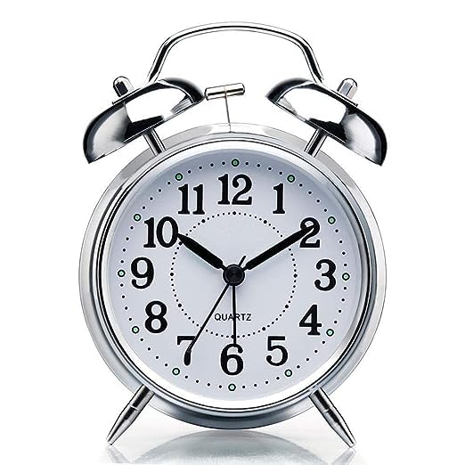 Aerys Table Clock Retro Twin Bell Metal Frame Alarm Clock With Night Backlight Function & Silent Motion, High Volume Bedside 