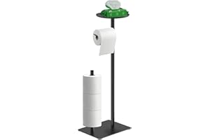 Bathola Schwarz Toilettenpapierhalter mit rundem Oberem Ablagefach, Toilettenpapierhalter Stehend für 4 Reserverollen, Edelstahl Klopapierhalter mit Größerem Sockel, 1-Satz Klopapierhalter Ohne Bohren