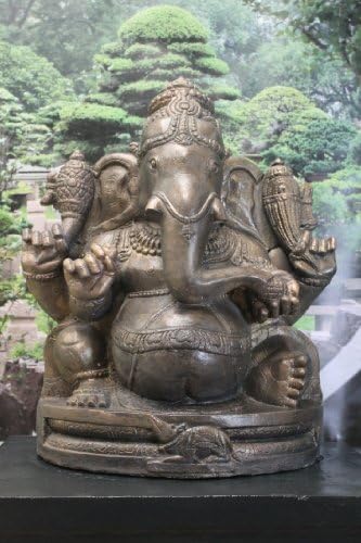 Ornate stone ganesh and plinth statue garden ornament BRONZE
