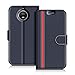 Produktbild COODIO Motorola Moto G5S Hülle Leder Lederhülle Ledertasche Wallet Handyhülle Tasche Schutzhülle mit Magnetverschluss/Kartenfächer für Motorola Moto G5S, Dunkel Blau/Rot