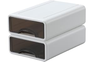 OSteed Stackable Desk Organiser Drawers, 2 Small Plastic Storage Drawer Units, Compact Desktop Storage Drawers, Stationary Organiser, Craft Drawers for Bathroom, Dorm & Office, White