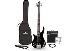 Gear4music Chicago Bajo Electrico para Zurdos con Amplificador 15W Negro