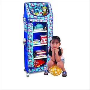 D.k 11 Multipurpose 5 Shelve Baby Wardrobe, Foldable, Baby almirah, Wardrobe for Kids, Cloth Organizer, Folding almirah, Toy Box/Wardrobe (Unbreakable Product) (Blue)