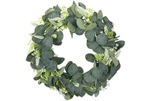 SLFYEE 40cm Künstliche Eukalyptus Kranz Grün Türkranz Deko Wandkranz Eukalyptus Deko Kunstpflanzen Hängen Kranz für Hochzeit Tür Party Fenster Garten Wand Kamin
