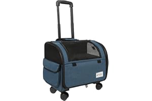 Galatée Borsa Da Viaggio Per Cani Con Ruote Removibili, Trasportino Per Animali Approvato Dalle Compagnie Aeree, Borsa Pieghevole Per Gatti Con Rete Traspirante, Passeggino Per Animali(Blu)