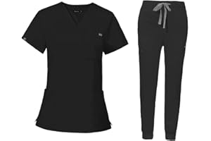 LOVIVER Scrubs Uniforms Women Set Nurse Costume Nursing Uniforms Scrub Set Workwear with V Neck Scrub Nurse Top Pants Work Clothing Women Nursing Work for Cosmetology SPA Pet Groomer