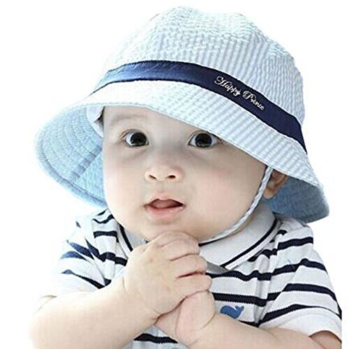 2016 Fashion Unisex Infant Baby Toddler Cotton Sun Protection Hat Stripe Rim Cap For Summer Outdoors Blue