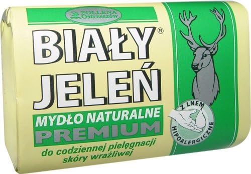 BIALY JELEN PREMIUM - Hypoallergenic bar soap with flax - 100g (wrapper)