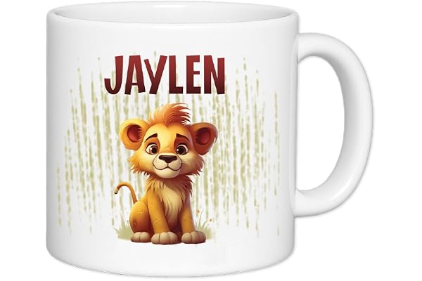 Tasse enfant résistante personnalisée – Ajoutez le prénom | Cadeau original pour enfant | Plusieurs motifs | Plastique solide | 180mL (Lion)