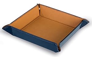 PUBBLIMANIA Vassoio porta oggetti svuota tasche bicolore con chiusura a bottoni in poliuretano. Utile porta oggetti da scrivania (Blu/Terra di Siena)