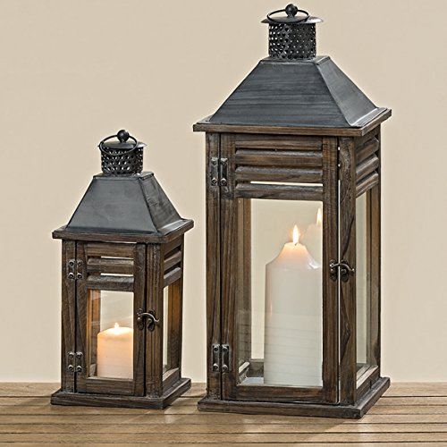 Laternen Set (2 Stück) Holz Braun mit Metalldach