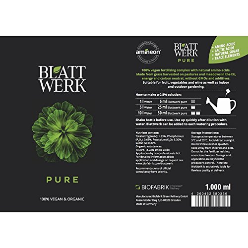 12er Pack BLATTWERK Pure Bio Düngemittel – 12 x 1L: 100% veganer, organischer NPK Dünger mit Aminosäuren. Flüssiger Naturdünger aus Gras - 2