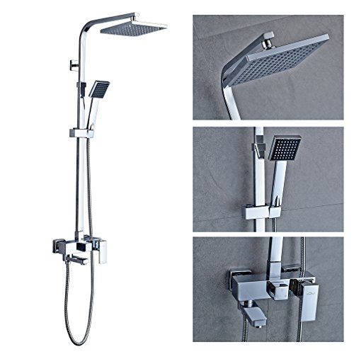 Auralum Set de Ducha Extensible con Grifo,extensible 90-130cm, Ducha de Mano + Ducha de Cabeza, Latón Fundido Color Plateado