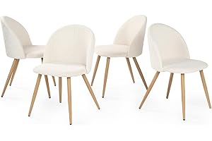 Homy Casa - Juego de 4 sillas de comedor de tela de chenilla con patas de metal y roble, para dormitorio, salón o cocina, beis