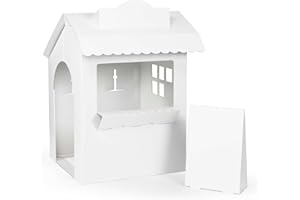 BILDERWELTEN FOLDZILLA Playhouse Corner Store for Kids 105 x 75 x 75 cm Mom and Pop Shop Cardboard Kiosk Market Booth - White for Drawing/Stickers
