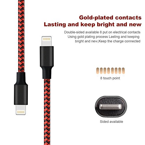 WZS C  ble iPhone  Pack DE 4  1M 2M 2M 3M C  ble Lightning vers USB de Nylon Tress   Connecteur en Aluminium Chargeur iPhone pour iPhone 8 8 Plus 7 7 Plus 6S-Noir Rouge