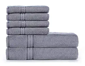 Modern Terry Towels High Absorbent & Luxurious 380 GSM Cotton Bath & Hand Towel, Set of 6 (2 Bath Towels & 4 Hand Towels - Grey)