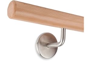 TREPPEN- UND GELÄNDERSTUDIO GRABER Kit main courante bois hêtre 45 mm rondes Vernis 2000 - Longueur 3000 mm avec 3 Support en acier inoxydable _ neuf