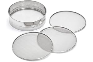 de Buyer - Edelstahlsieb mit 4 auswechselbaren Siebeinsätzen (3mm/ 2mm/ 1mm/ 0,5mm Durchmesser) - 4605.21, Silber