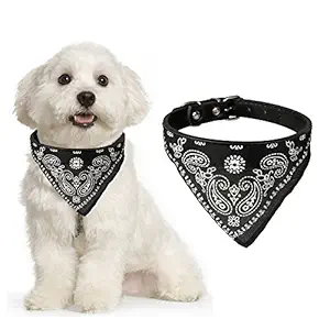 Adjustable Scarf Cum Bandana Cum Neckerchief Collar for Puppy/Cat/Kitten (Black)