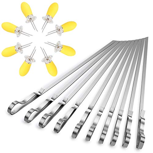 spécification Gifort Brochettes Barbecue, Brochettes en Acier Inoxydable 10Pcs 40cm BBQ Brochettes Set de Barbecue Outil de Barbecue de grillades Durables Comprend 8 Cultures de maïs