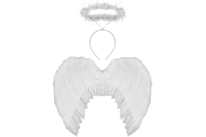I LOVE FANCY DRESS Ladies Angel Accessory Set - Large White Feathered Wings + Fluffy White Halo On Headband - Adults Christmas Xmas Party Fancy Dress Accessories (One Size)