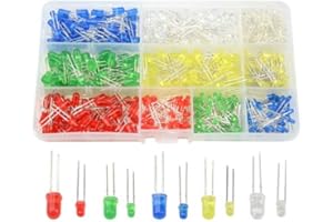 BGTXINGI Lot de 500 diodes électroluminescentes à LED 10 valeurs 5 couleurs 3 mm et 5 mm assorties pour ampoules et lampes (rouge, jaune, bleu, vert, blanc)