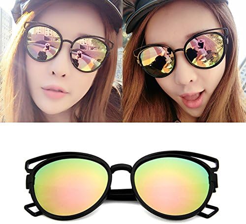LLZTYJ Sunglasses/Wind/Sunshade/Beach/Outdoor/Birthday/Gifts/Valentine'S Day/Sunglasses Women/Sunglasses/Women'S Glasses Round Face, Bright Black Barbie Powder (Bag + Cloth)