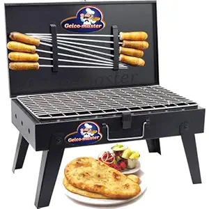 Geico-master Foldable Briefcase Charcoal Grill Portable BBQ 2568 Lightweight Simple Grill for Outdoor Cooking/Camping Picnics Travel Barbecue Grill with 8 Skewers, 1 Grill & 1 Tong Charcoal Grill