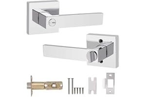 Probrico Square Privacy Door Lever with Lock Bathroom Door Knob Lock Polished Chrome