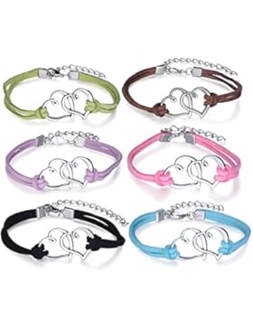 Yumilok Doppel Herzen Charm-Armband Freundschaft Armbänder Handgemacht Geflochten Leder Legierung Verstellbar...