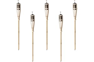 PARTYRAMA.CO.UK Natural Handmade Bamboo Garden Tiki Torch 60cm/90cm/120cm - for use with Parrafin or lamp Oil (60cm, Pack of 5)