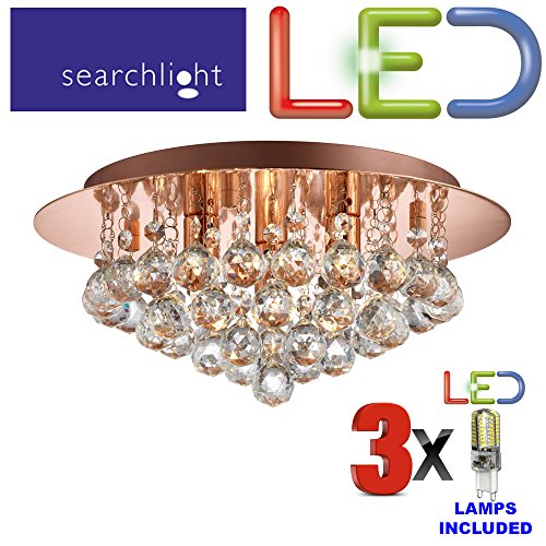SEARCHLIGHT EXCLUSIVE MODERN LED HANNA - BRIGHT COPPER - 3 LIGHT 3 X 5 WATT G9 LAMPS INCLUDED - CIRCULAR COPPER PLATE WITH CRYSTAL DROPS - ENERGY SAVING CEILING LIGHT - EXCLUSIVE