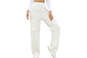 PASUDA Pantalon Cargo Femme Y2K Coton Baggy Pantalon Multi-Poches Taille Haute Ajustable Cordon Fille Pantalon Streetwear Décontractés Sportive Hip-hop Hiver Loose Trousers