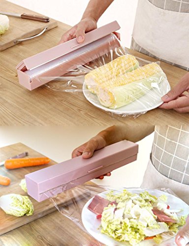IGEMY Vogue Plastic Kitchen Foil and Cling Film Wrap Dispenser Cutter Storage 3 Color (Pink)