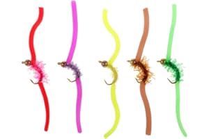 MEALOODIOUSMUSEA 5 Pieces San Juan Squirmy Wormy Trout Worm Fly Assortment Fishing Flies Pack 2, Set B