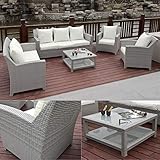 Witterungsbeständiges Polyrattan, sehr aufwendiges Geflecht, in Kalkstein-Farbe.