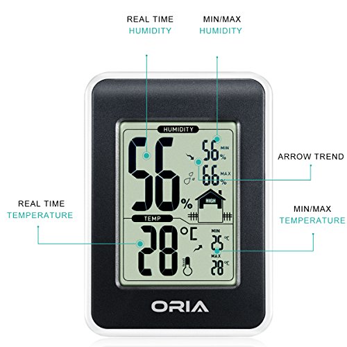 Oria Digitales Thermo Hygrometer Thermometer, Indoor Digital Hygrothermograph, Multifunktionaler Temperatur- und Feuchtemessgerät mit MIN / MAX Records + Großer LCD-Bildschirm – Schwarz - 4