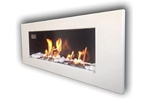 KAMINBAU MIERZWA Monaco XXL, caminetto a bioetanolo da parete, lucido, con 24 pietre decorative