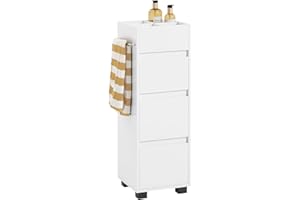 SoBuy Mobiletto Bagno Salvaspazio, Mobile Stretto Bagno 3 Cassetti e 4 Scomparti, Bianco, 30x90x30 cm, BZR29-W