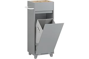 SoBuy Mobile porta biancheria per bagno Portabiancheria con 4 piccoli vani aperti e 1 cesto biancheria sporca L35*P30*A90cm Grigio BZR159-DG