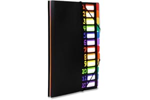 VIQWYIC Erweiternde Dateiordner A4 Briefgröße, 24 Taschen Kunststoff Akkordeon Dokument Veranstalter bunte Dateiordner für Schule Bürobedarf (Schwarz)