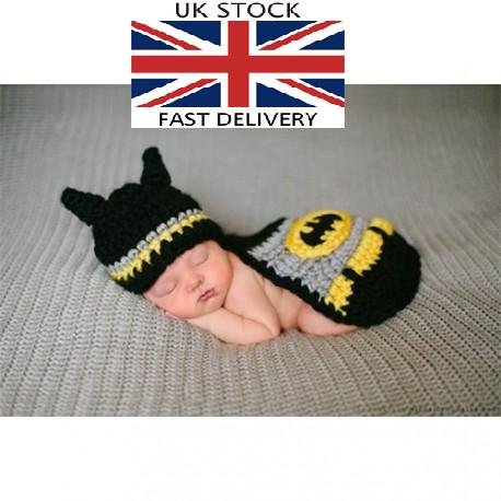 Batman, Newborn Baby Girl Boy Crochet Knit Costume Photo Photography Prop Hats Outfits (Batman)