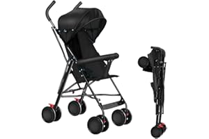 MUL-BOUTIQUE Poussette Bebe Confort,Poussette Canne Compacte 0-36kg,Poussette de Voyage avec Cotons et Moustiquaire,Roue Absorbant Les Chocs et Antidéflagrante (G1-noir)