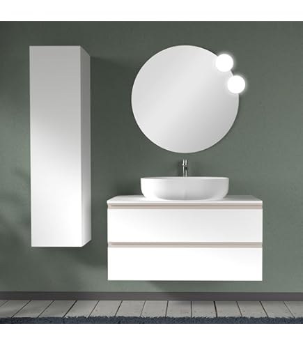 Mobile Bagno Sottolavabo Kiamami Valentina 80cm - Rovere Bianco E Top Beton, Con Specchio LED - Foto 8