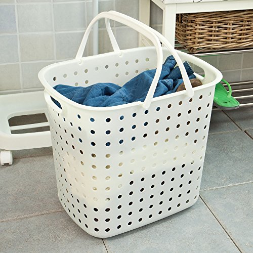 SoBuy® Wäschewagen, Badregal, Aufbewahrungswagen, Wäschesammler, Wäschebox, Wäschekorb mit 2 Körben, FRG30-W - 7