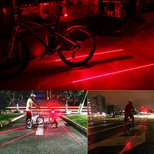 LED Fahrrad Rückleuchte Rücklicht Lampe 7 Modi inkl. 2x Fahrstreifenbeleuchtung, ideal für sicheren Stadtverkehr rot - 6