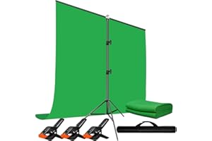 Heysliy Greenscreen mit Ständer 1.5 x 2M, Green Screen mit Verstellbarer Hintergrund Ständer für Fotografie, Streaming, Gaming, Chroma Key