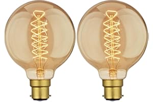Sunnylinn Vintage Edison Bulb Bayonet Dimmable, B22 Amber Light Bulb Warm White 2600K, G80 Globe Vintage Spiral Light Bulbs Bayonet Cap Fitting AC 230V, BC Filament Light Bulb, 2-Pack.